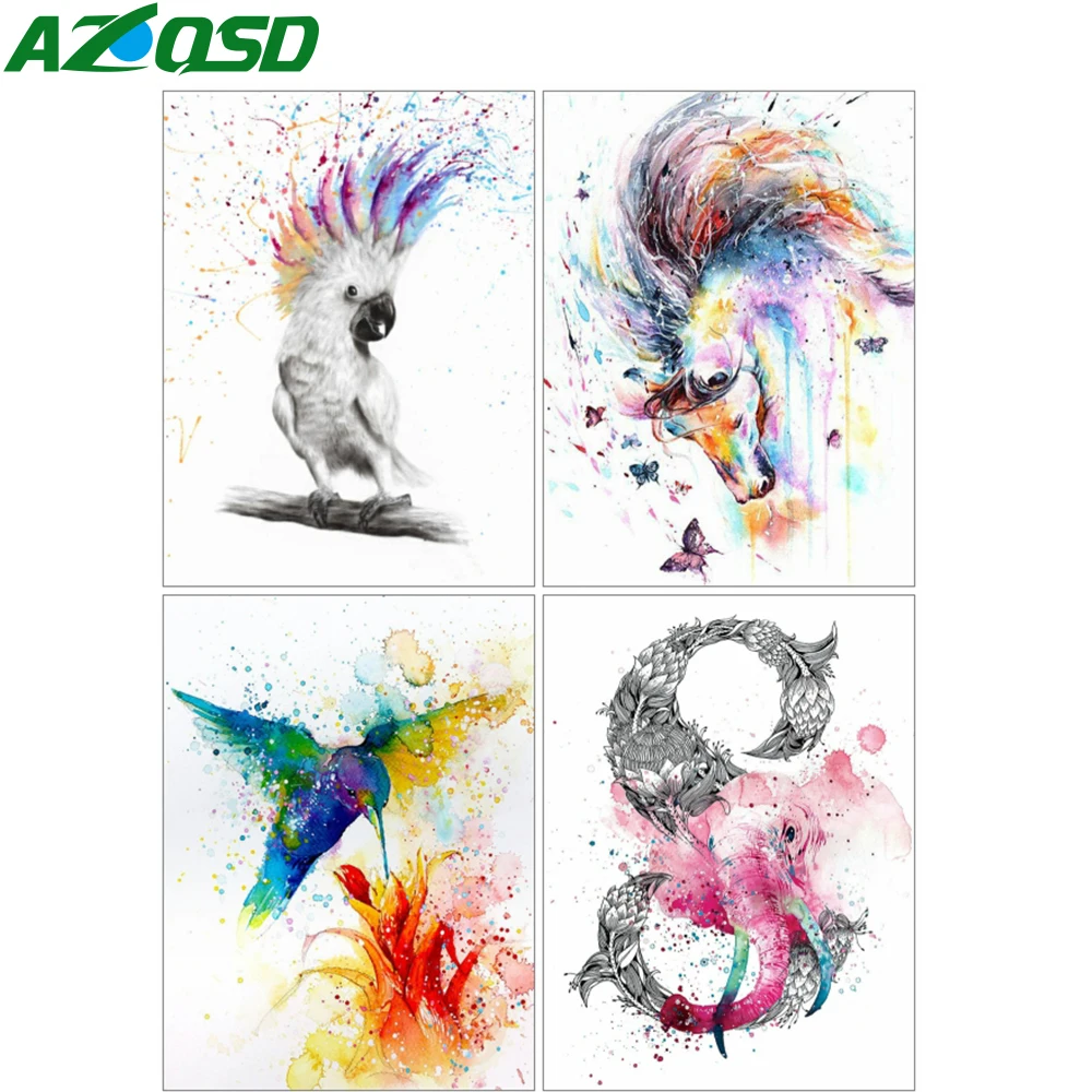 

AZQSD 5D Diamond Painting Parrot Bird Cow Cross Stitch Rhinestones Diamond Embroidery Animal Mosaic Handmade Home Decor Gift