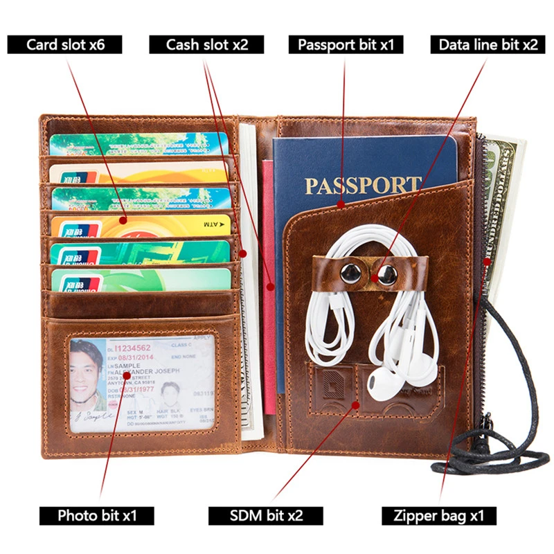 Мужской кошелек из натуральной кожи для путешествий Обложка паспорта мужчин