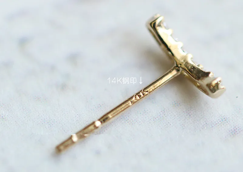 9K твердые золотые серьги гвоздики с кристаллами шипами ювелирные изделия