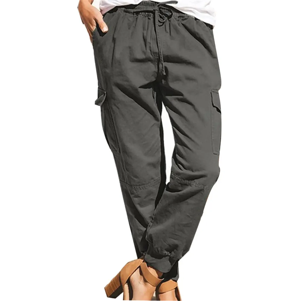 

Брюки-карго женские в английском стиле, повседневные однотонные спортивные джоггеры с карманами на шнурке, женская одежда