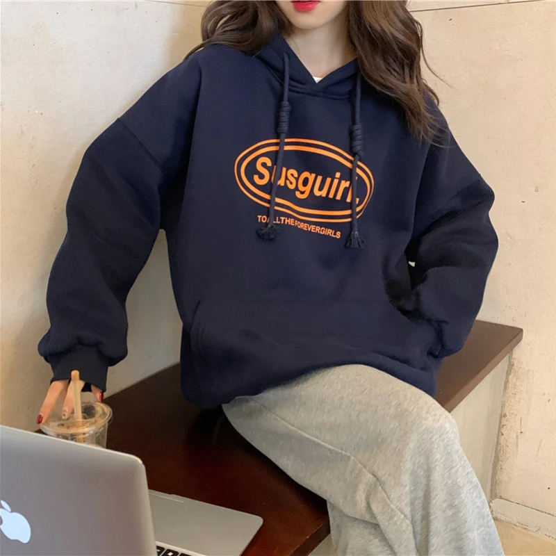 

Women's Winter Plus Velvet Thick Round Neck Sweatshirt Harajuku Plus Size Students Trend Male and Female Students Couples Joker