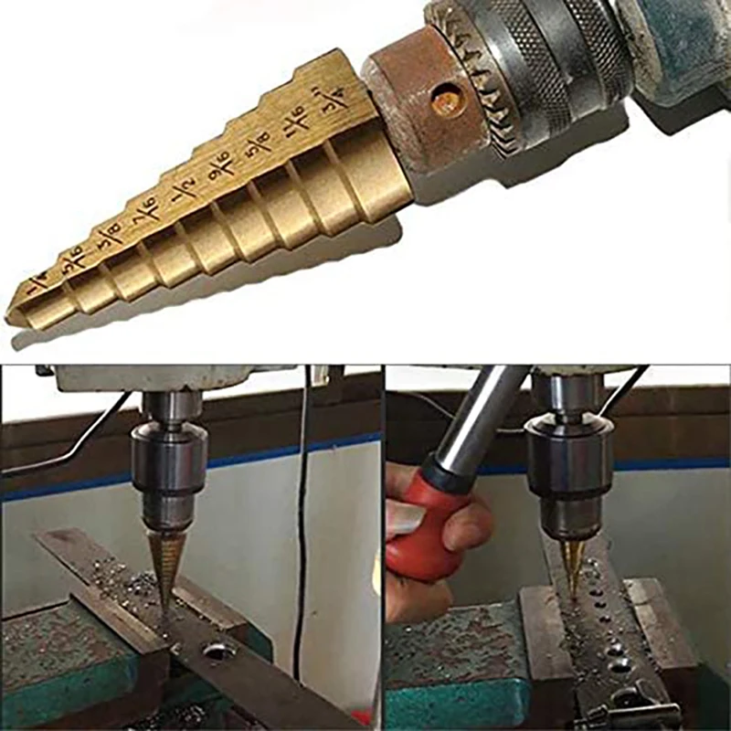 

3pcs High Speed Steel Step Drill Bit for Soft Metal Aluminium Plastic and Wood Drilling Hole 3/16"-1/2", 1/4"-3/4", 1/8"-1/2"