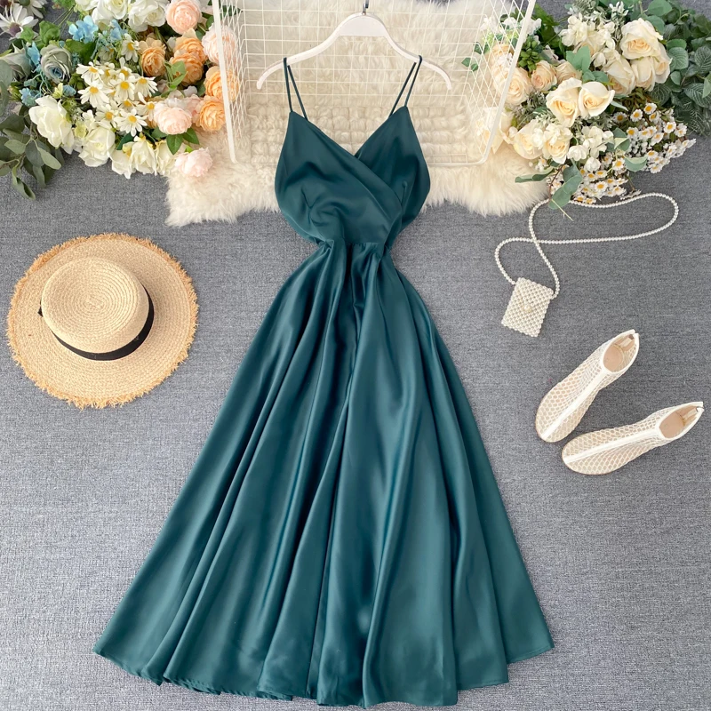 Платье SINGRAIN женское пляжное с V образным вырезом однотонный Повседневный Макси