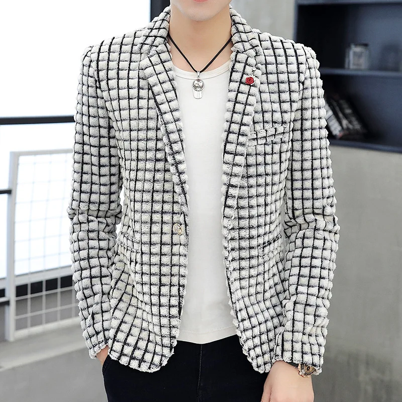 Новый мужской костюм из замши с имитацией кроличьей шерсти весна осень 2020