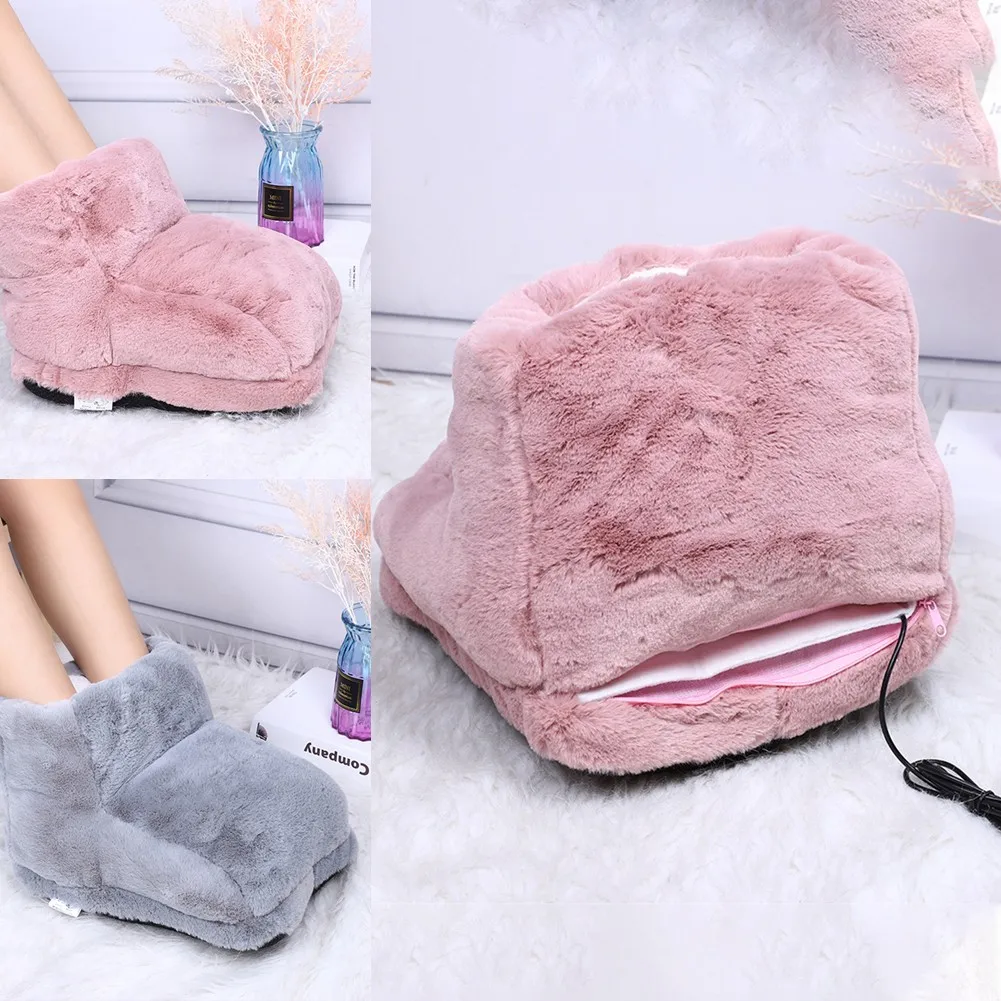 Теплые тапочки с электрическим подогревом для ног Зимние удобные теплые