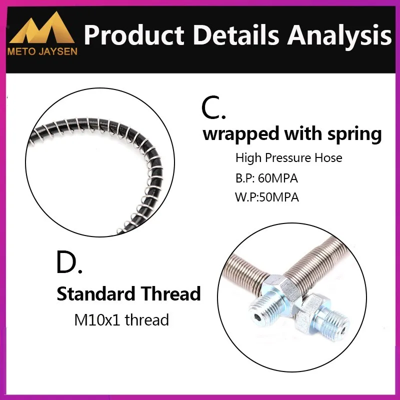 Шланг высокого давления M10x1 Резьбовая нейлоновая воздушная заправка 50 см