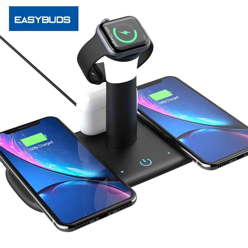 

EASYBUDS Qi Fast Wireless Magnetic Charger 5 IN 1 For Iphone 11 8 Docking Station Charging With LED Lamp For Apple Watch AirPods