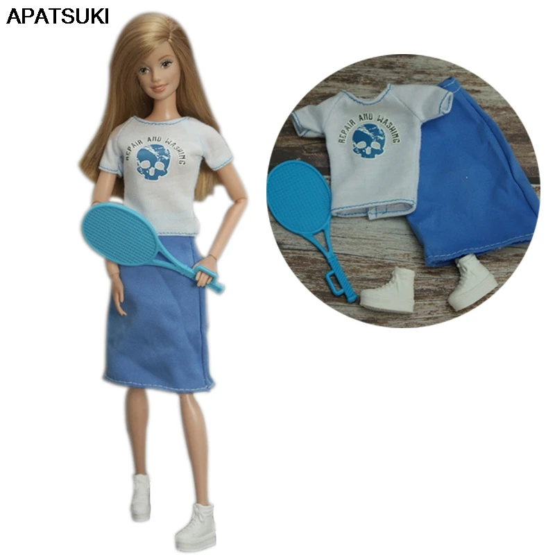 

Blue Outfits For Barbie Doll Clothes Set For Barbie Tennis Player Cosplay Costume Shirt Skirt Shoes Racket Toys 1/6 Accessories