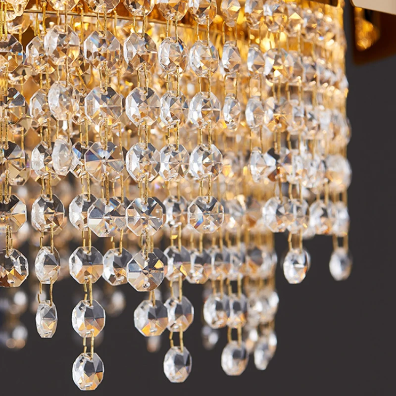 

LED e14 Luxury crystal chandelier designer simple round gold modern living room dining chandelier