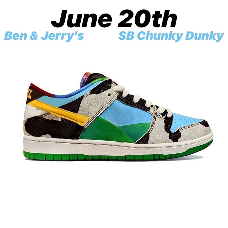 

2021 New Authentic Ben Jerrys x SB Dunks Low Chunky Dunky White Lagoon Pulse Black Universit Running Shoes CU3244-100