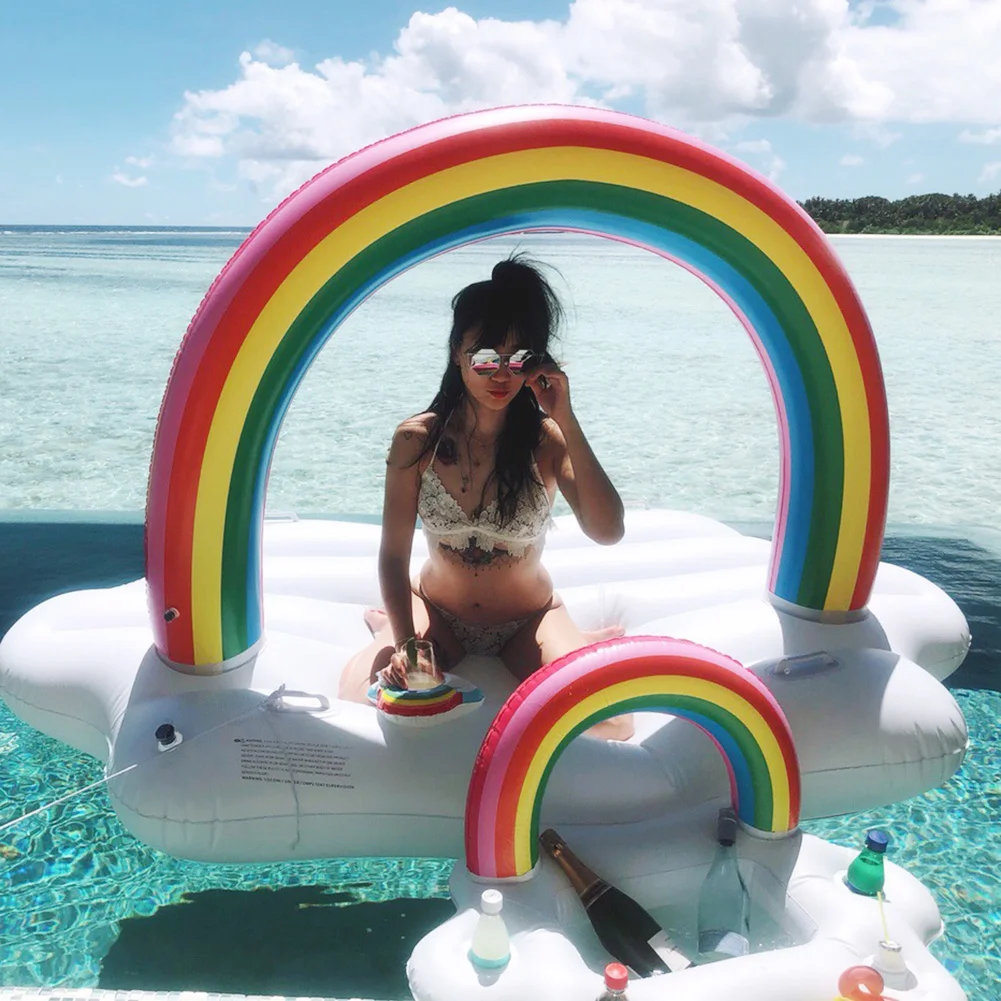 

Inflatable Pool Float Beer Holder Drinking Cooler Table Bar Tray Beach Swimming Ring Summer Pool Rainbow Cloud Cup Holder