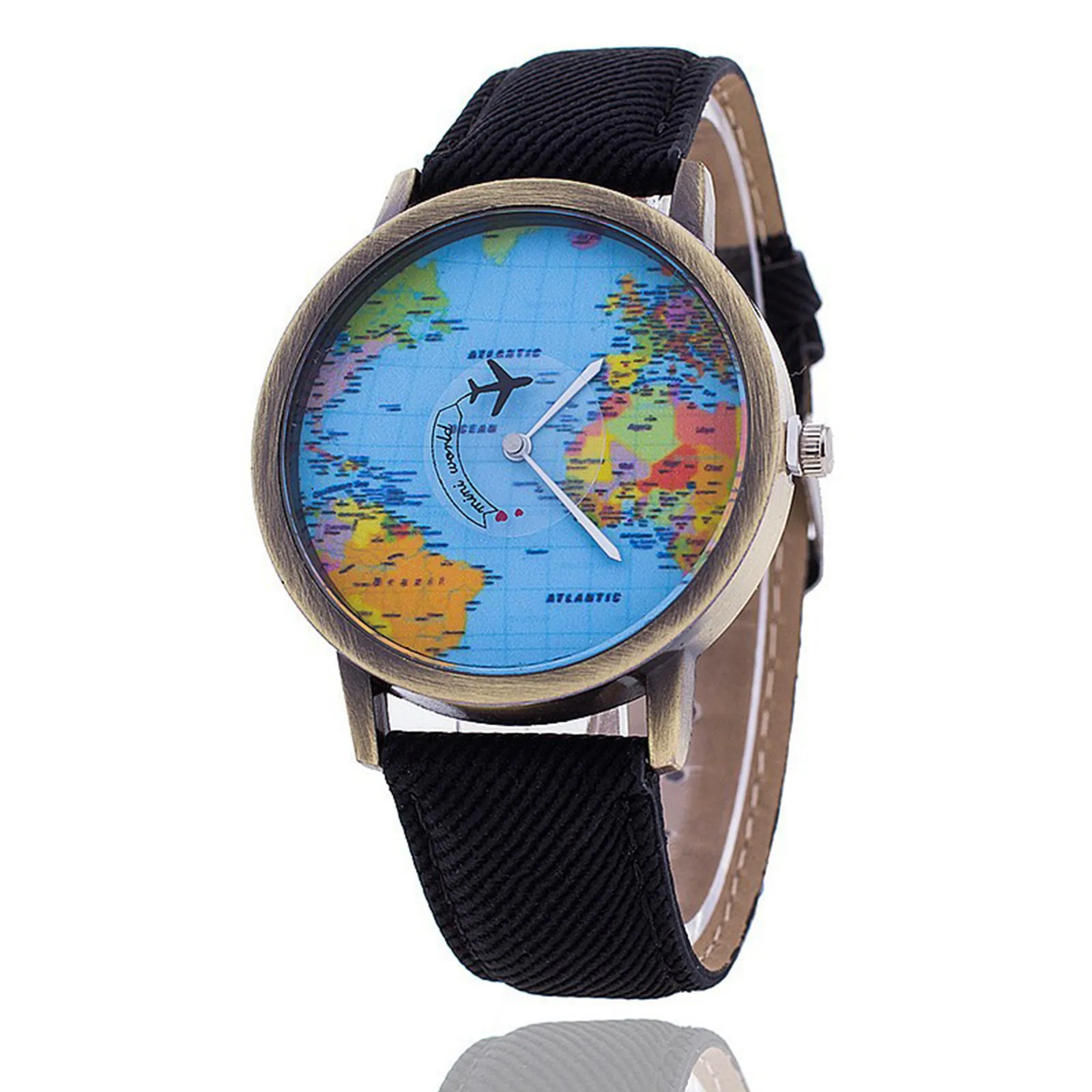 

Fashion Woman Watch Luxury Retro Belt leather strap Quartz Watch Airplane Second Hand Map Watch reloj mujer orologio donna