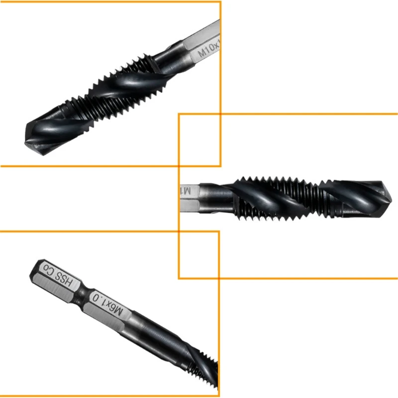 

2021 New Metric 6-piece Suit Tap Diameter M3 M4 M5 M6 M8 M10 Hexagonal Shank Drilling and Tapping Integrated Composite Tap