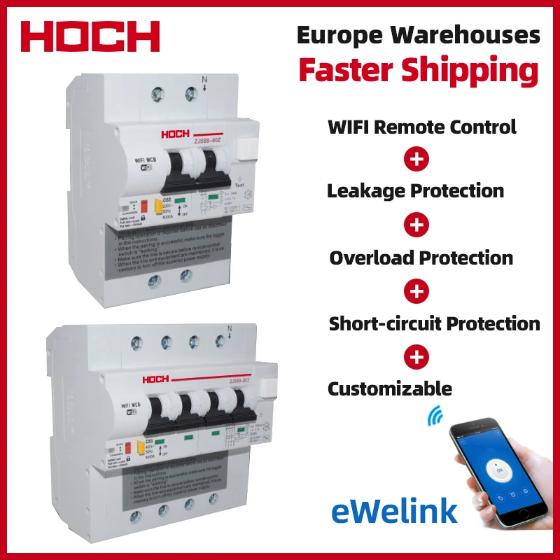 WIFI автоматический выключатель с дистанционным управлением 2P 4P eWelink App