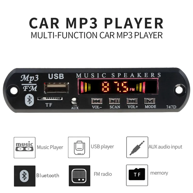 Плата mp3-декодера KEBIDU 5 В 12 Bluetooth mp3-плеер FM-радио TF USB 3 мм WMA AUX аудио ресивер