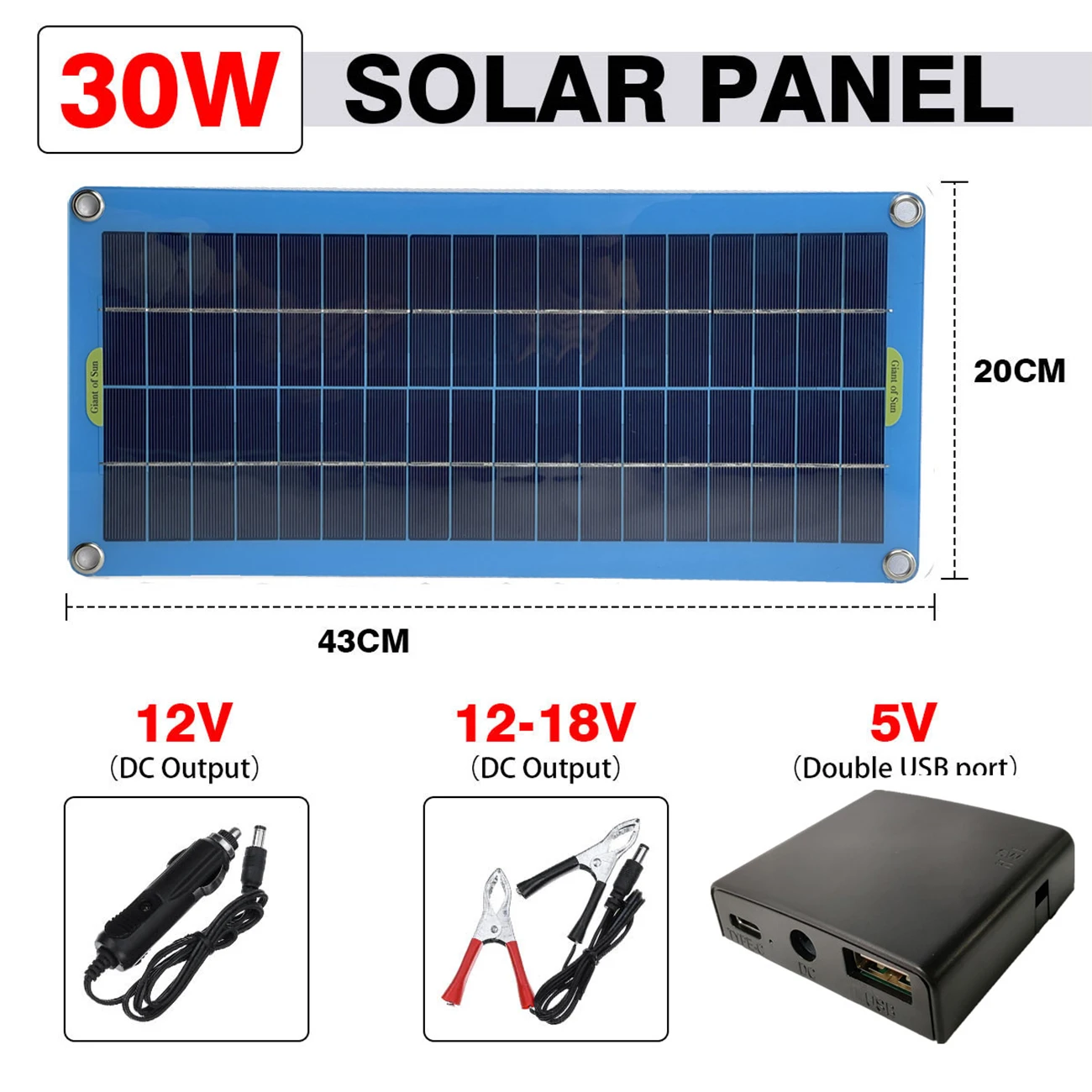 

30W Solar Panel 12V Polycrystalline USB Power Portable Outdoor Cycle Camping Hiking Travel Solar Cell Phone Charger
