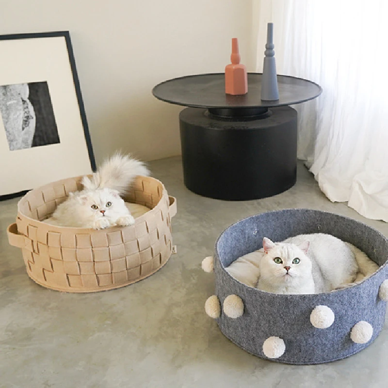 

2021NEW New Deep Sleep Comfort Cat Bed Nest Mat Basket Cat Felt House Cats Basket Bags Cozy Durable Portable Pet Basket Kennel