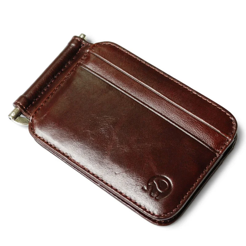 Мужской тонкий кошелек из натуральной кожи складной зажим для денег и кредитных