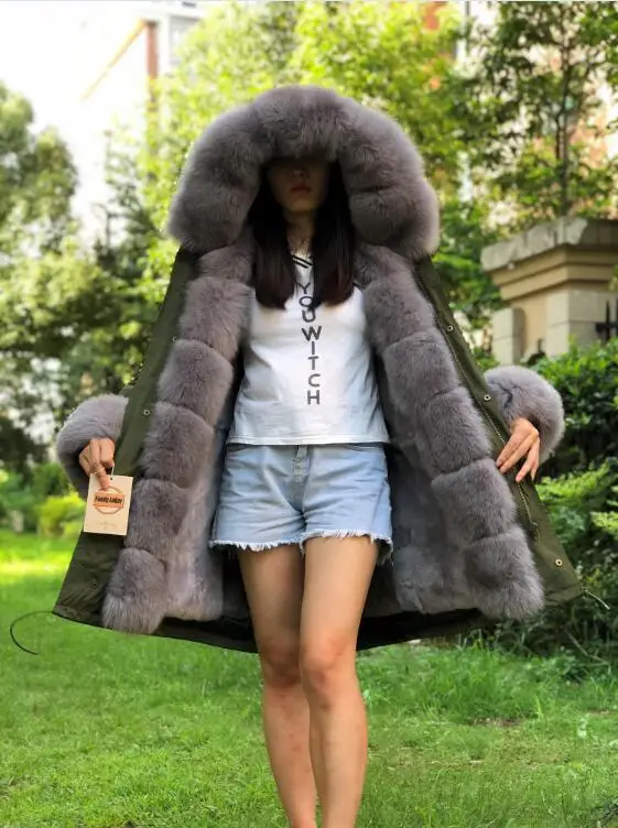 Fandy lokar, парка из натурального меха, Зимняя мода, натуральный мех кролика Рекс, парка из натурального Лисьего меха, куртки для женщин, длинный рукав, шуба для женщин - Цвет: FP02 gray