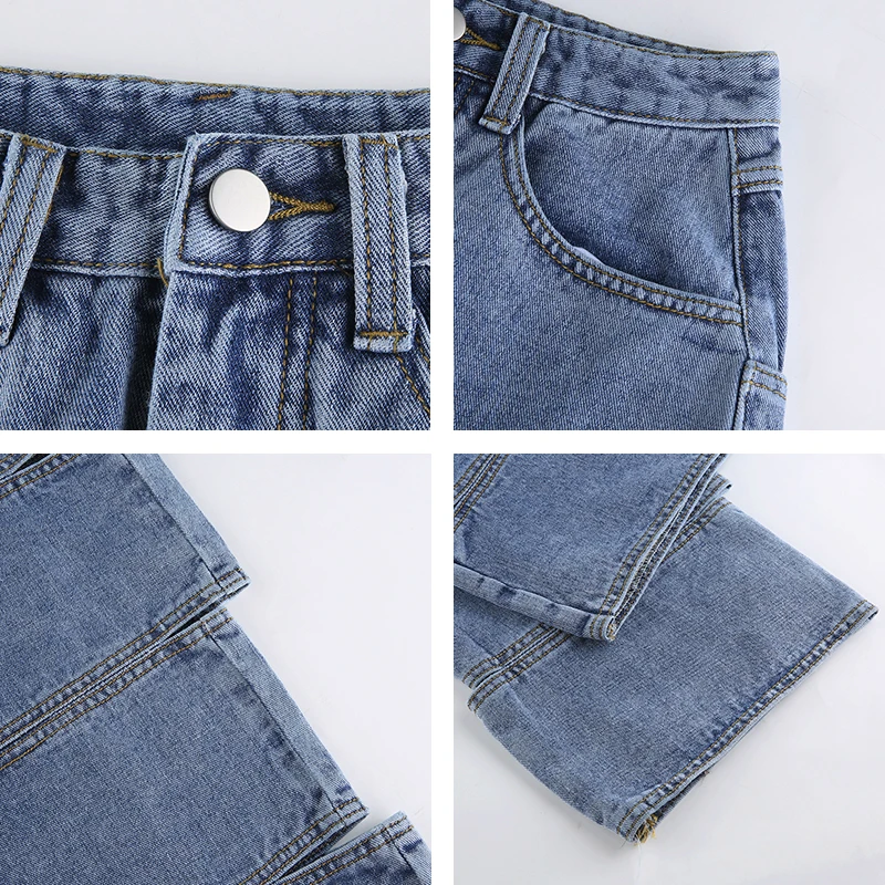 

Hollow Out Ripped Hole Blue Woman Jeans 2021 Autumn High Waisted Trousers Long Straight Denim Y2K Pants Women Capris Streetwear