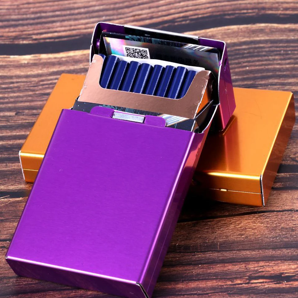 Ультра Тонкий Модный чехол для сигарет с металлическим ползуном алюминиевая