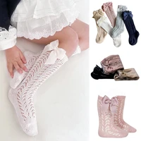 0 5years summer baby socks with bow toddlers girls long sock knee high soft cotton hollow out kids socks mesh girl princess sock