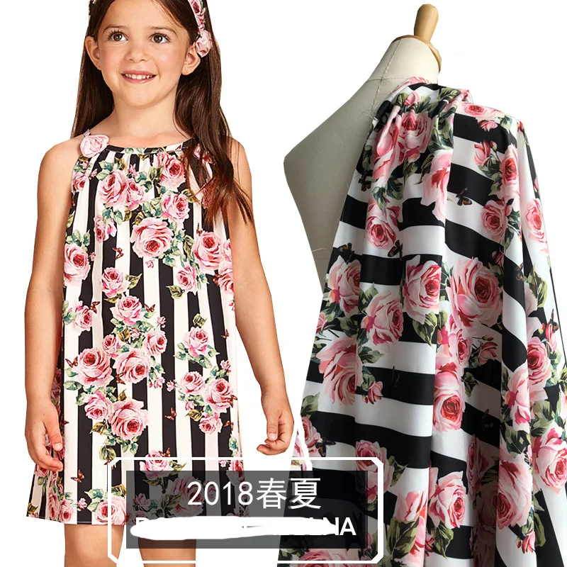 

Striped printed fabric meter digital printing shirt dress rose fabric fashion handmade DIY fabric wholesale polyester cloth