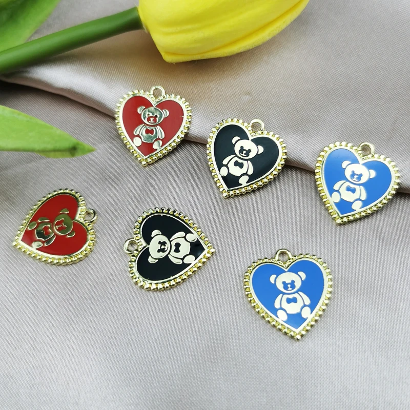 

Lizz 10PCS Heart Shaped Bear Enamel Alloy Charms Delicate Gold Tone Metal Pendants Bracelet Earrings Jewelry Making Phone DIY