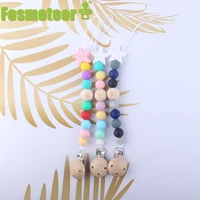 fosmeteor bpa free wooden clips silicone star pacifier chain nursing teething gift wooden printing bead newborn pacifier chain