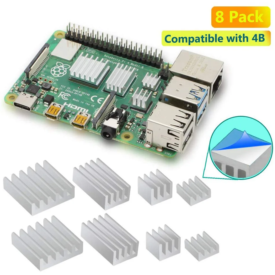 Raspberry Pi 4b радиатор 4 алюминиевый с 3 м 8810 термолента для Модель B-Серебристый |