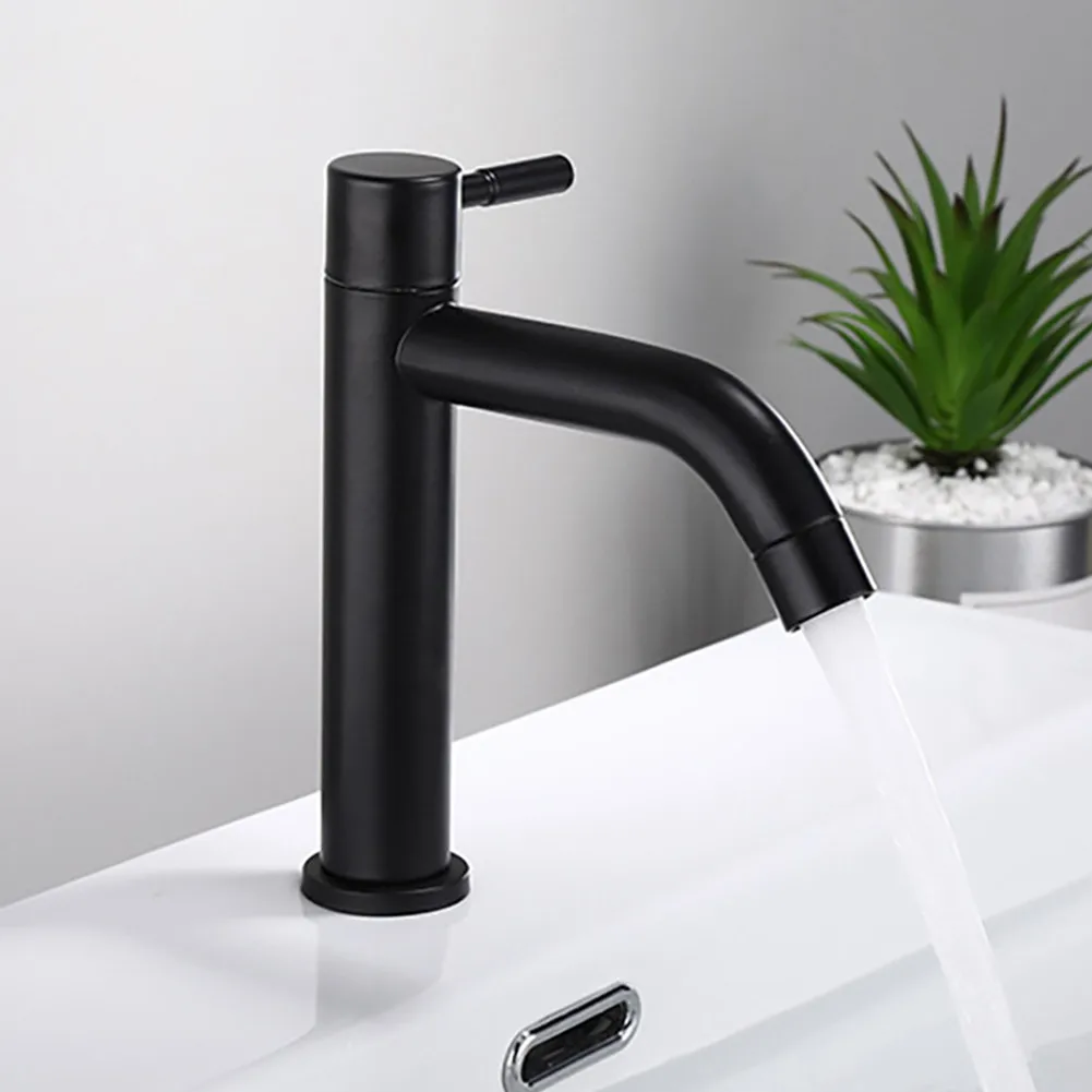 

Stainless Black Single Cold Sink Faucet Bathroom Counter Basin Faucet Single Handle Kitchen Sink Water Tap Bathroom Hardware