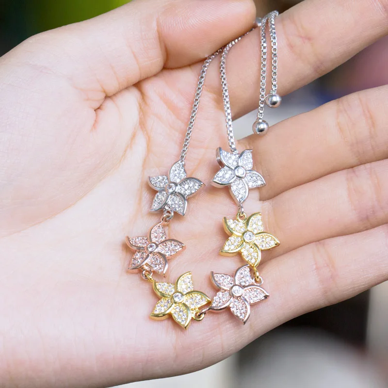 Модный браслет Huitan для тенниса С трехцветным цветком сливы дизайнерские