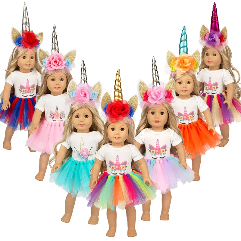 

Doll Clothes Hairband Handmade Unicorn Orange Yarn Skirt For 18 Inch American&43CM Reborn Baby New Born Doll ,Girl's Toy DIY