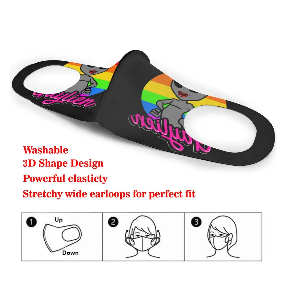 

Dust Mask Gaylien Lgbt Gay Pride Alien Mouth Face Mask for Adult Kids Windproof Washable Reusable