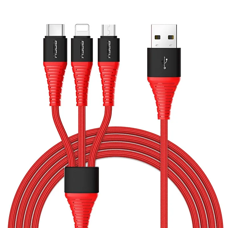 ROCK высокопрочный USB кабель для iPhone 11 XS Max XR 8 7 6 Xiaomi/samsung зарядное устройство 3 в 1 Micro