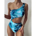 Синий купальник на одно плечо женский цельный купальник женский пуш-ап боди с подкладкой пикантная пляжная одежда летний купальный костюм Монокини