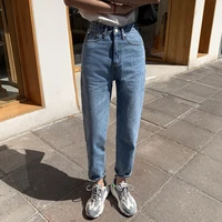 2021 denim mom jeans for women high waist ladies ankle length streetwear straight pants with pocket blue spring woman clothing