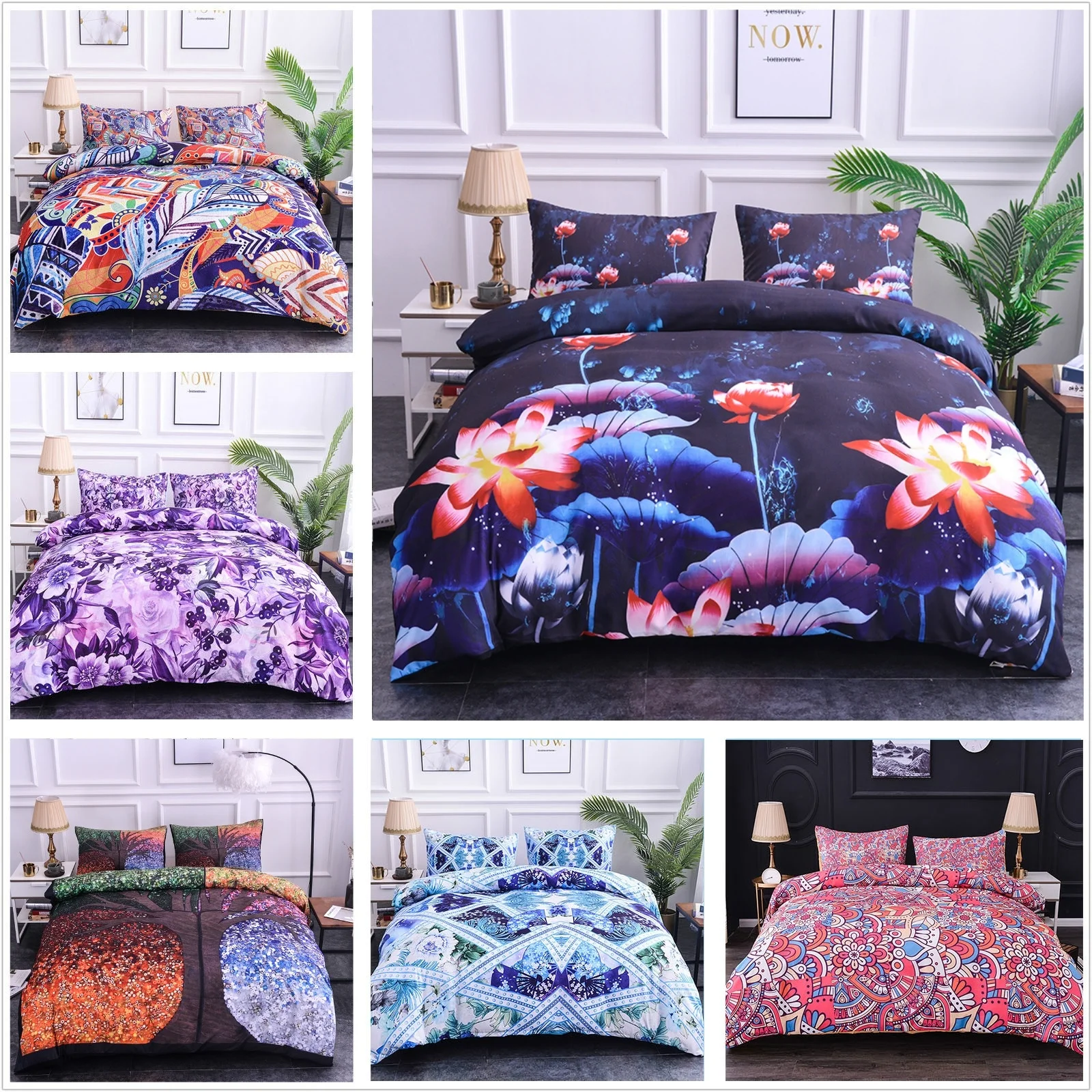 Роскошный 3D комплект постельного белья с цветочным принтом пододеяльник King size