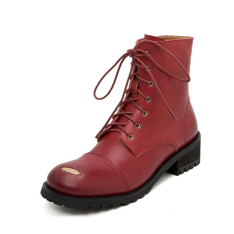 spesifikasi Moonmeek 2020 Kulit Asli Boots Round Toe Renda Wanita Semata Kaki Square Heels Musim Gugur Musim Dingin Sepeda Motor Sepatu Wanita