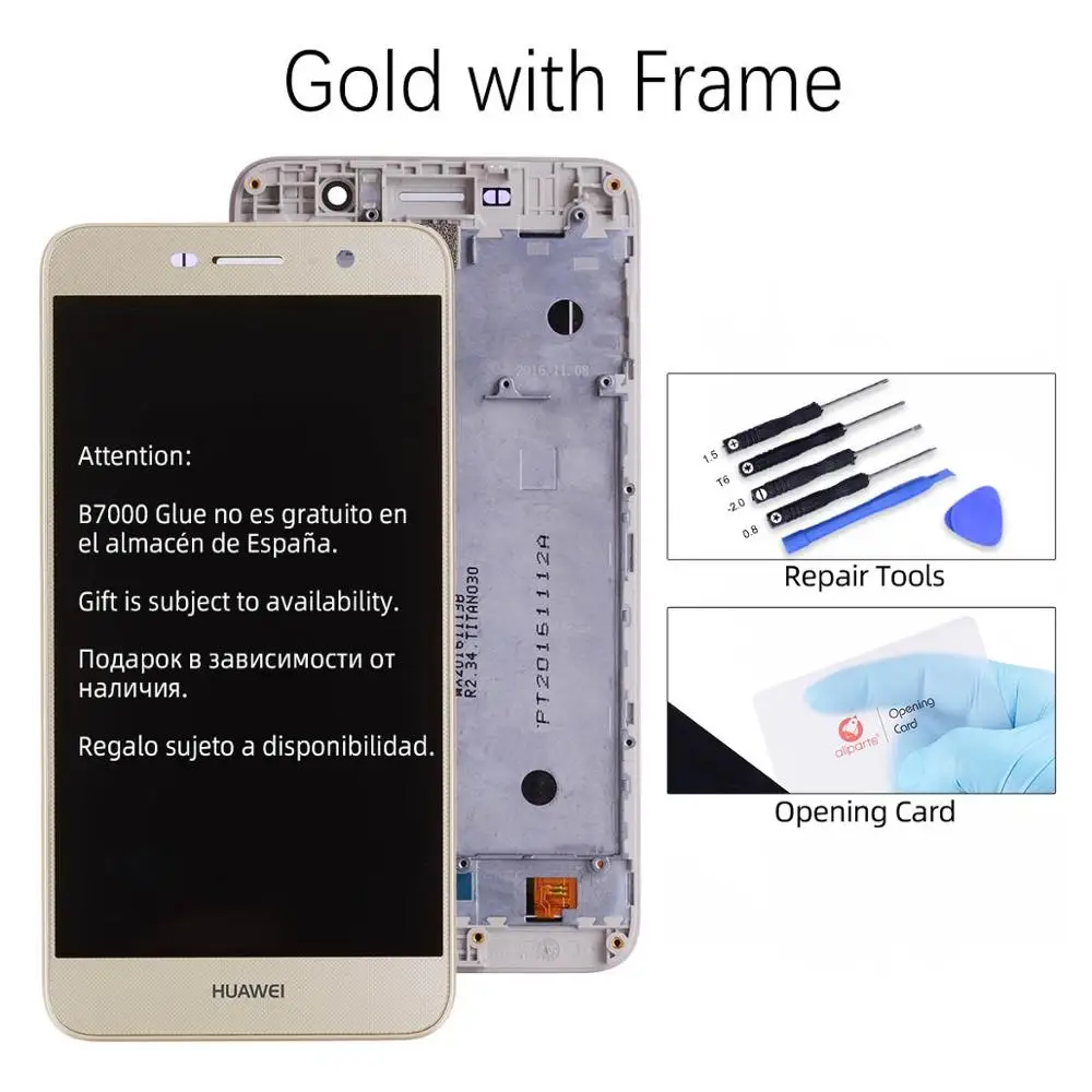 Дисплей для HUAWEI Honor 4C Pro Y6 Pro TIT-L01 LCD в сборе с тачскрином на рамке 5.0'' черный белый золото - Цвет: Gold with Frame
