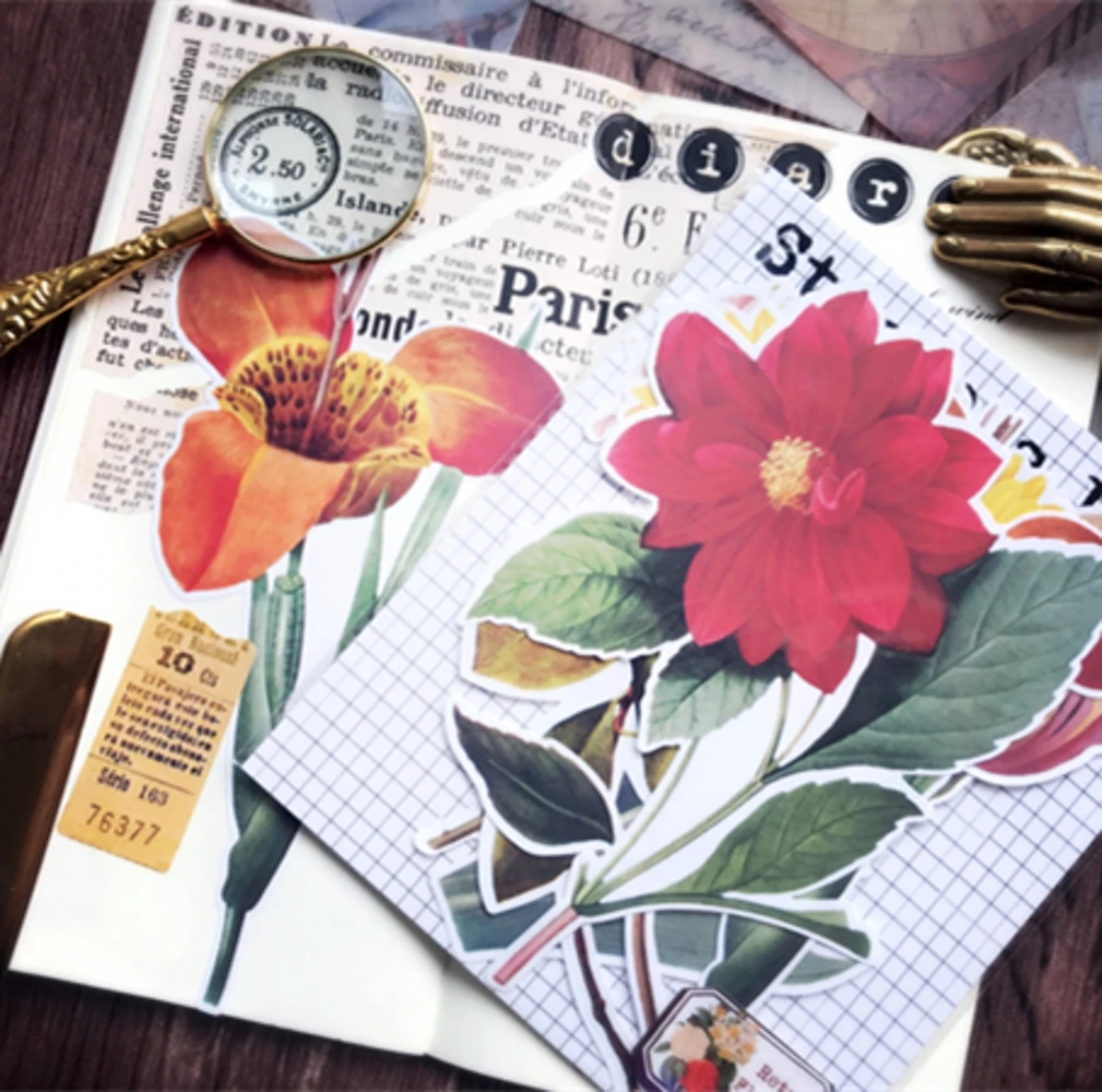 

6Pcs/Bag Vintage Big Flower Sticker DIY Craft Scrapbooking Album Junk Journal Planner Decorative Stickers