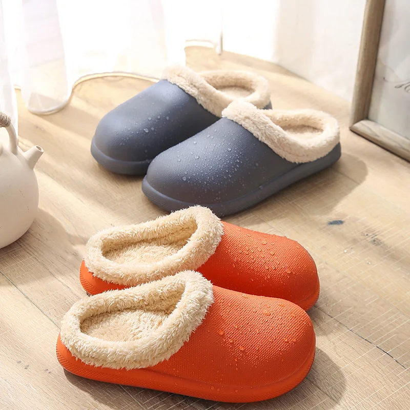 2021New Waterproof Cotton Slippers Warm Indoor Non-slip Plush Indoor Ladies Home CoupleThickBottom Slippers MenAutumn And Winter