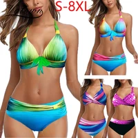 plus size 8xl womens padded push up bra tankini bikini set 2020 swimsuit colorful strip bathing suit swimwear two pieces halter