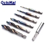 7Pcs M3-M10 6.2mm Hex Shank Metric Compound Tap Drill Bits With Carbon Steel Extension Rod&amp;Box Blue Coated Screw Thread Tap