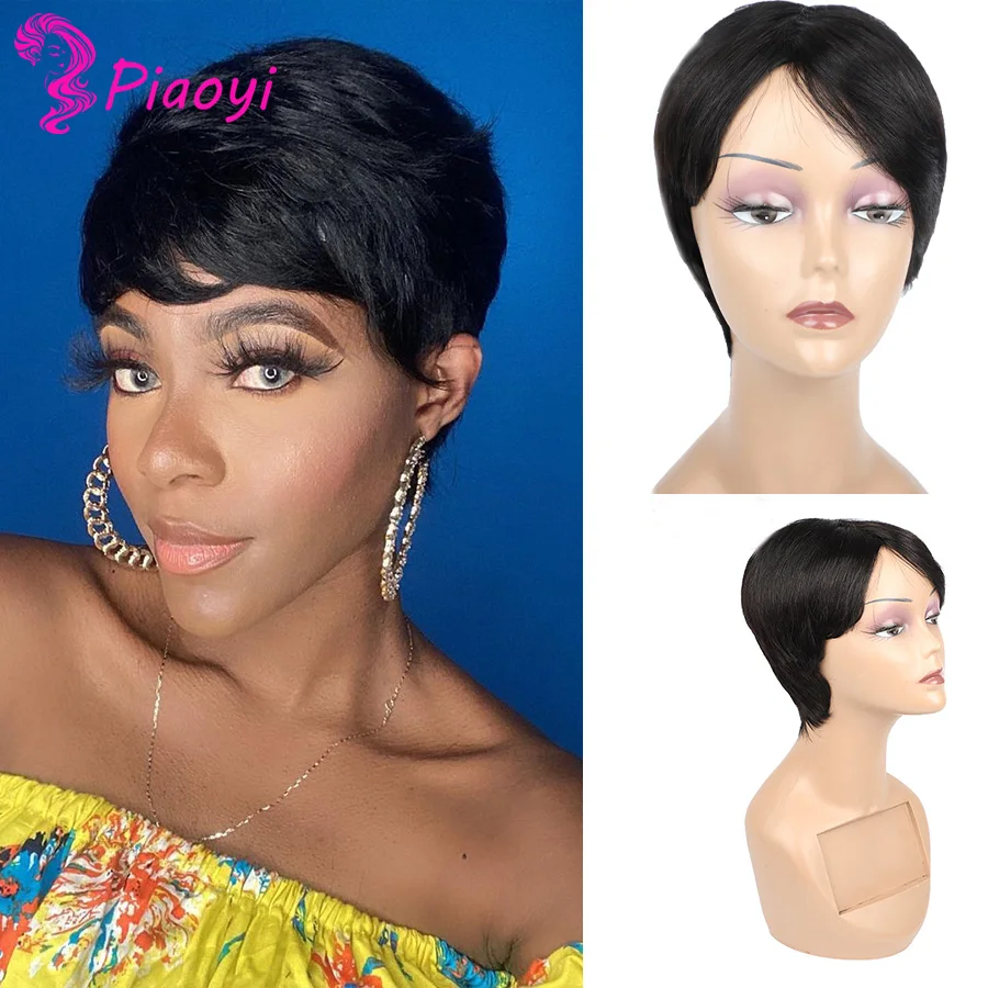 

Парик Piaoyi для вырезания фея, прямые парики из человеческих волос, 150% перуанские, remyNatural, парики машинной работы с челкой для человеческих вол...