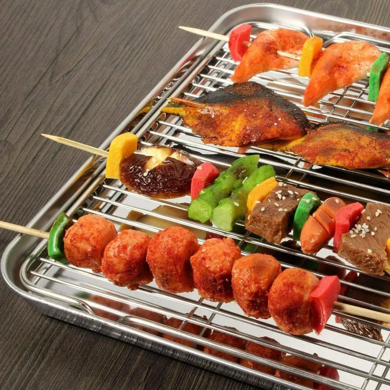 

Stainless Steel Baking Pans Cookie Sheets with Rack Set Baking Oven Tray Toaster Roast