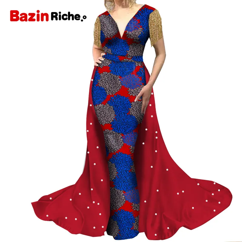 African Dresses for Women Wedding Party Custom Plus Size 4XL 5XL 6XL With Pearls Decorations Floor-length Clothing WY8876
