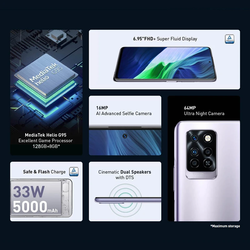 Global Version Infinix Note 10 Pro NFC Support 6.95'' Display Smartphone Helio G95 64MP Camera 33W Super Charge 5000 Battery |
