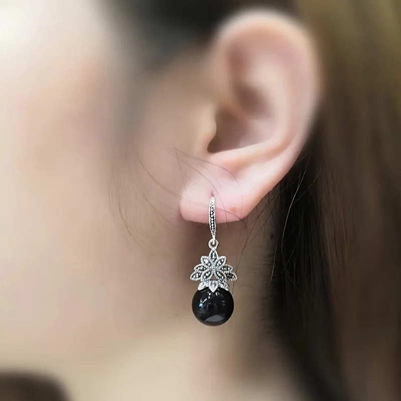 Женские серьги с натуральным зеленым камнем из стерлингового серебра 925 пробы