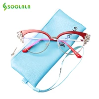 soolala anti blue light rhinestones cateye reading glasses women ladies eyeglasses presbyopia reading glasses 0 5 to 4 0